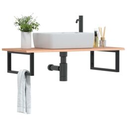 Berkfield Home Basin Shelf Wall Mounted Steel & Solid Wood Oak in Brown - thumbnail 1