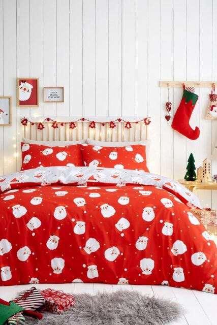Fusion 'Happy Santa' Easy Care Duvet Cover Set in Red - Size: Double - image 1