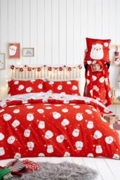 Fusion 'Happy Santa' Easy Care Duvet Cover Set in Red - Size: Double - thumbnail 6