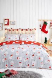 Fusion 'Happy Santa' Easy Care Duvet Cover Set in Red - Size: Double - thumbnail 3