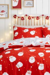 Fusion 'Happy Santa' Easy Care Duvet Cover Set in Red - Size: Double - thumbnail 2