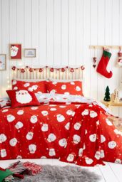 Fusion 'Happy Santa' Easy Care Duvet Cover Set in Red - Size: Double - thumbnail 4