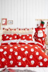 Fusion 'Happy Santa' Easy Care Duvet Cover Set in Red - Size: Double - thumbnail 5