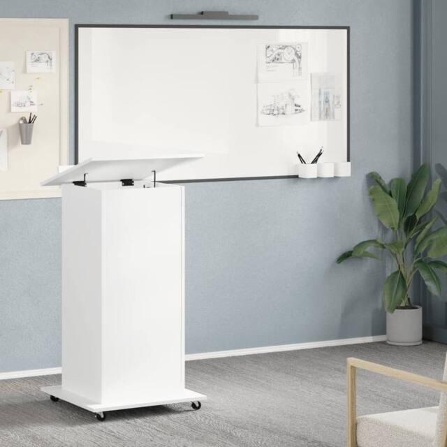Berkfield Home Lectern with Wheels & Drawer White 55x55x107 cm Engineered Wood - Size: 55 x 55 x 107 cm - image 1