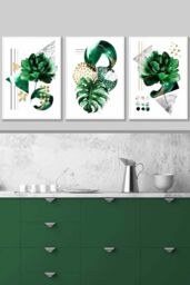 ARTZE Abstract Green Gold Botanical Framed Wall Art - Large in White - Size: W53 cm x H73 cm x D20mm - thumbnail 1