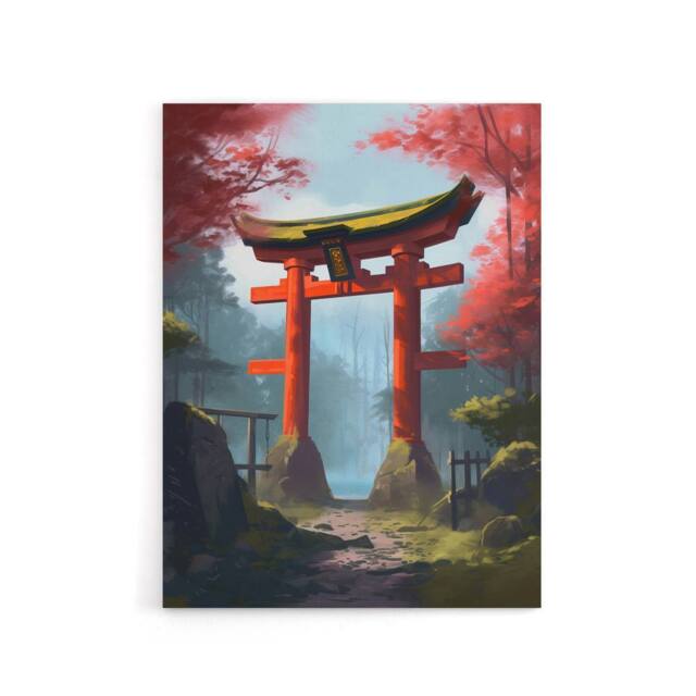 "Artery8 Japanese Torii Gate in Forest Landscape Canvas Wall Art Print - Size: W18"" x H24""" - image 1