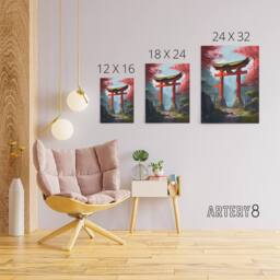 "Artery8 Japanese Torii Gate in Forest Landscape Canvas Wall Art Print - Size: W18"" x H24""" - thumbnail 4