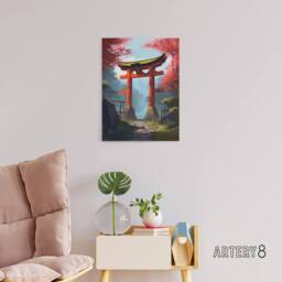 "Artery8 Japanese Torii Gate in Forest Landscape Canvas Wall Art Print - Size: W18"" x H24""" - thumbnail 3