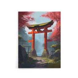 "Artery8 Japanese Torii Gate in Forest Landscape Canvas Wall Art Print - Size: W18"" x H24""" - thumbnail 1