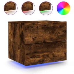 Berkfield Home Durable Wall-mounted Bedside Cabinets with LED Lights 2 pcs Smoked Oak in Brown - thumbnail 5