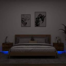 Berkfield Home Durable Wall-mounted Bedside Cabinets with LED Lights 2 pcs Smoked Oak in Brown - thumbnail 2