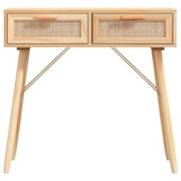 Berkfield Home Console Table Brown 80x30x75 cm Solid Wood Pine&Natural Rattan - Size: 80 x 30 x 75 cm - thumbnail 4
