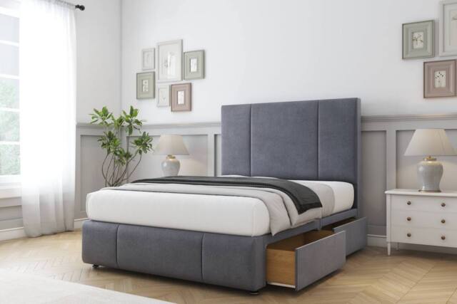 "Comfort Beds Arya Plush Divan Base 2 Drawers - 54"" Headboard-Footboard in Dark Grey - Size: Single" - image 1