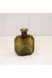KDMD Olive Green Square Glass Bottle with Ribbed Design