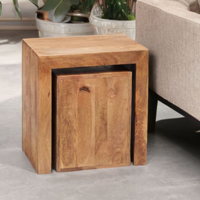 IH Design Duvid Light Mango Cubed Nest of 2 Tables in Brown - image 1