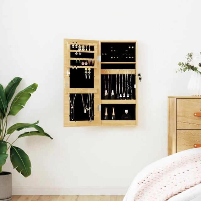 Berkfield Home Mirror Jewellery Cabinet Wall Mounted 30x8.5x67 cm in Brown - image 1