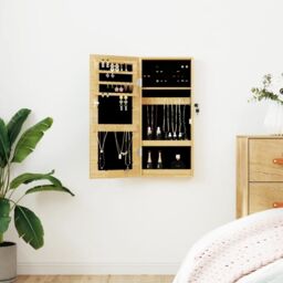 Berkfield Home Mirror Jewellery Cabinet Wall Mounted 30x8.5x67 cm in Brown - thumbnail 1
