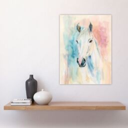 "Artery8 Pastel Watercolour White Horse Head Portrait Wall Art Print - Size: W24"" x H32""" - thumbnail 4