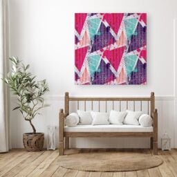 Warren Reed - Designer Shabby Geometric Pattern Canvas in Pink - Size: w40 inch x h40 inch - thumbnail 3