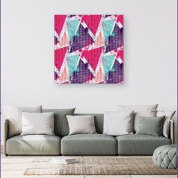 Warren Reed - Designer Shabby Geometric Pattern Canvas in Pink - Size: w40 inch x h40 inch - thumbnail 4