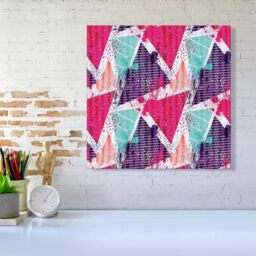 Warren Reed - Designer Shabby Geometric Pattern Canvas in Pink - Size: w40 inch x h40 inch - thumbnail 2