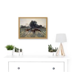 Artery8 Elioth Gruner Spring Frost Livestock Cows Australia Painting Artwork Framed Wall Art Print A4 in Light Oak - thumbnail 2