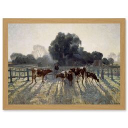 Artery8 Elioth Gruner Spring Frost Livestock Cows Australia Painting Artwork Framed Wall Art Print A4 in Light Oak - thumbnail 1