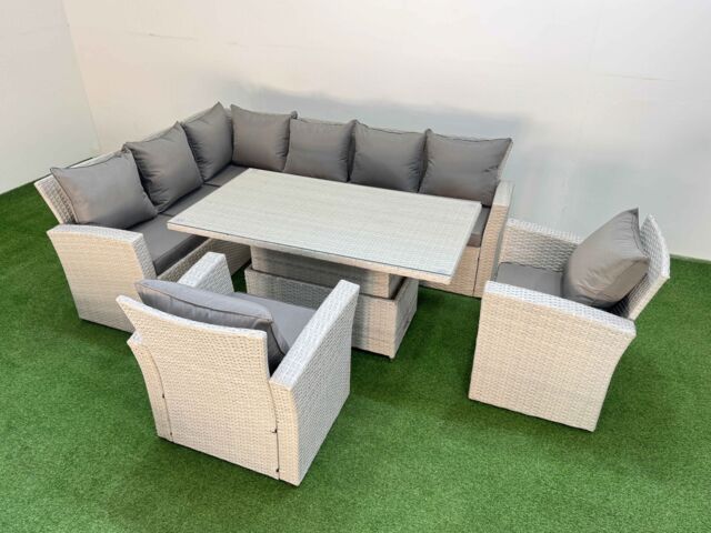Fimous 8 Seat Garden Furniture Corner Sofa with 2 Armchairs Light Grey - image 1