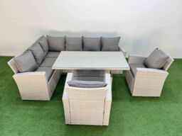 Fimous 8 Seat Garden Furniture Corner Sofa with 2 Armchairs Light Grey - thumbnail 2
