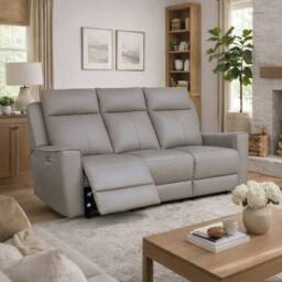Aspire Rivington Real Leather Power Recliner 3 Seater Sofa with USB Charging in Grey - thumbnail 2