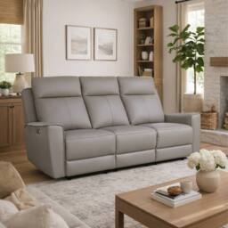 Aspire Rivington Real Leather Power Recliner 3 Seater Sofa with USB Charging in Grey - thumbnail 1