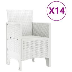 Berkfield Home 15 Piece Garden Dining Set White Poly Rattan - thumbnail 5