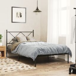 Berkfield Home Metal Bed Frame without Mattress with Headboard Black 100x190cm - Size: 100x190 cm - thumbnail 1