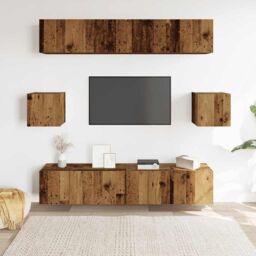 Berkfield Home 6 Piece TV Cabinet Set Wall-mounted Old Wood Engineered Wood in Brown - thumbnail 3