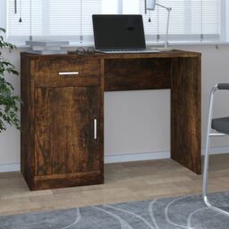 Berkfield Home Desk with Drawer&Cabinet Smoked Oak 100x40x73 cm Engineered Wood in Brown - Size: 100 x 40 x 73 cm - thumbnail 1