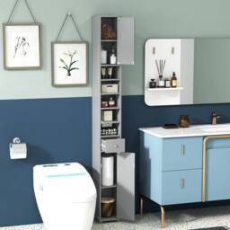 KORVIXA Slim Freestanding Storage Organizer Cupboard Bathroom Tall Cabinet in Grey - Size: W700mm x H750mm - thumbnail 4
