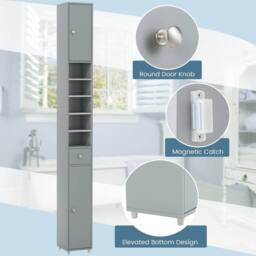 KORVIXA Slim Freestanding Storage Organizer Cupboard Bathroom Tall Cabinet in Grey - Size: W700mm x H750mm