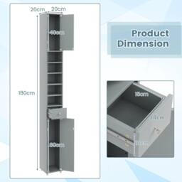 KORVIXA Slim Freestanding Storage Organizer Cupboard Bathroom Tall Cabinet in Grey - Size: W700mm x H750mm - thumbnail 2