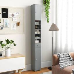 KORVIXA Slim Freestanding Storage Organizer Cupboard Bathroom Tall Cabinet in Grey - Size: W700mm x H750mm - thumbnail 3