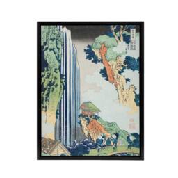 "Artery8 Ono Waterfall on Kisokaido Road Framed Canvas Wall Art Print Hokusai in Green - Size: W12"" x H16""" - thumbnail 1