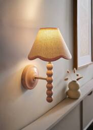 ValueLights Bobbins Rose Pink Bobble Wall Light & Linen Pastel Trim Lamp Shade in Pale Pink - thumbnail 1