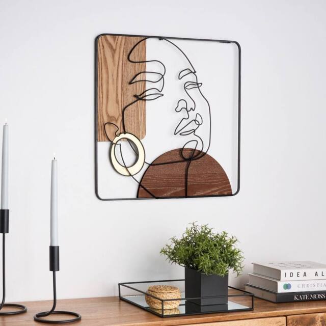 Wyld and Coco Brown Minimalist Iron Wall Art 50 x 50 cm - Handmade MDF Backing - Size: W50 cm x H50 cm - image 1