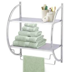 Nordara Modern Chrome 2 Tier Wall Mounted Bathroom Shelf Unit in Silver - Size: 180 cm width x 180 cm drop - thumbnail 5
