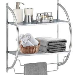 Nordara Modern Chrome 2 Tier Wall Mounted Bathroom Shelf Unit in Silver - Size: 180 cm width x 180 cm drop - thumbnail 2