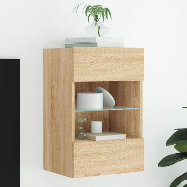 Berkfield Home TV Wall Cabinet with LED Lights Sonoma Oak 40x30x60.5 cm in Brown - image 1