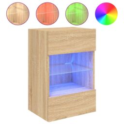 Berkfield Home TV Wall Cabinet with LED Lights Sonoma Oak 40x30x60.5 cm in Brown - thumbnail 2
