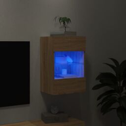 Berkfield Home TV Wall Cabinet with LED Lights Sonoma Oak 40x30x60.5 cm in Brown - thumbnail 4