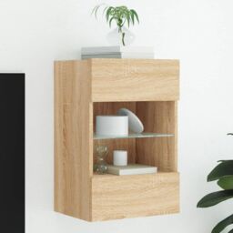 Berkfield Home TV Wall Cabinet with LED Lights Sonoma Oak 40x30x60.5 cm in Brown - thumbnail 1