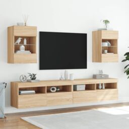 Berkfield Home TV Wall Cabinet with LED Lights Sonoma Oak 40x30x60.5 cm in Brown - thumbnail 6