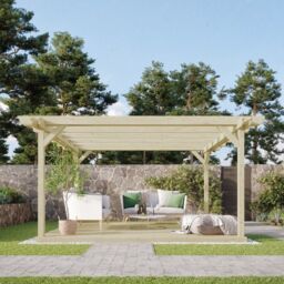 Rutland County Garden Furniture Ltd Double Garden Pergola & Decking Kit, L240 x W240 cm, Rustic Brown in Light Green - thumbnail 2